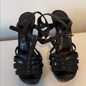 Yves Saint Laurent Black Leather Strappy Heels